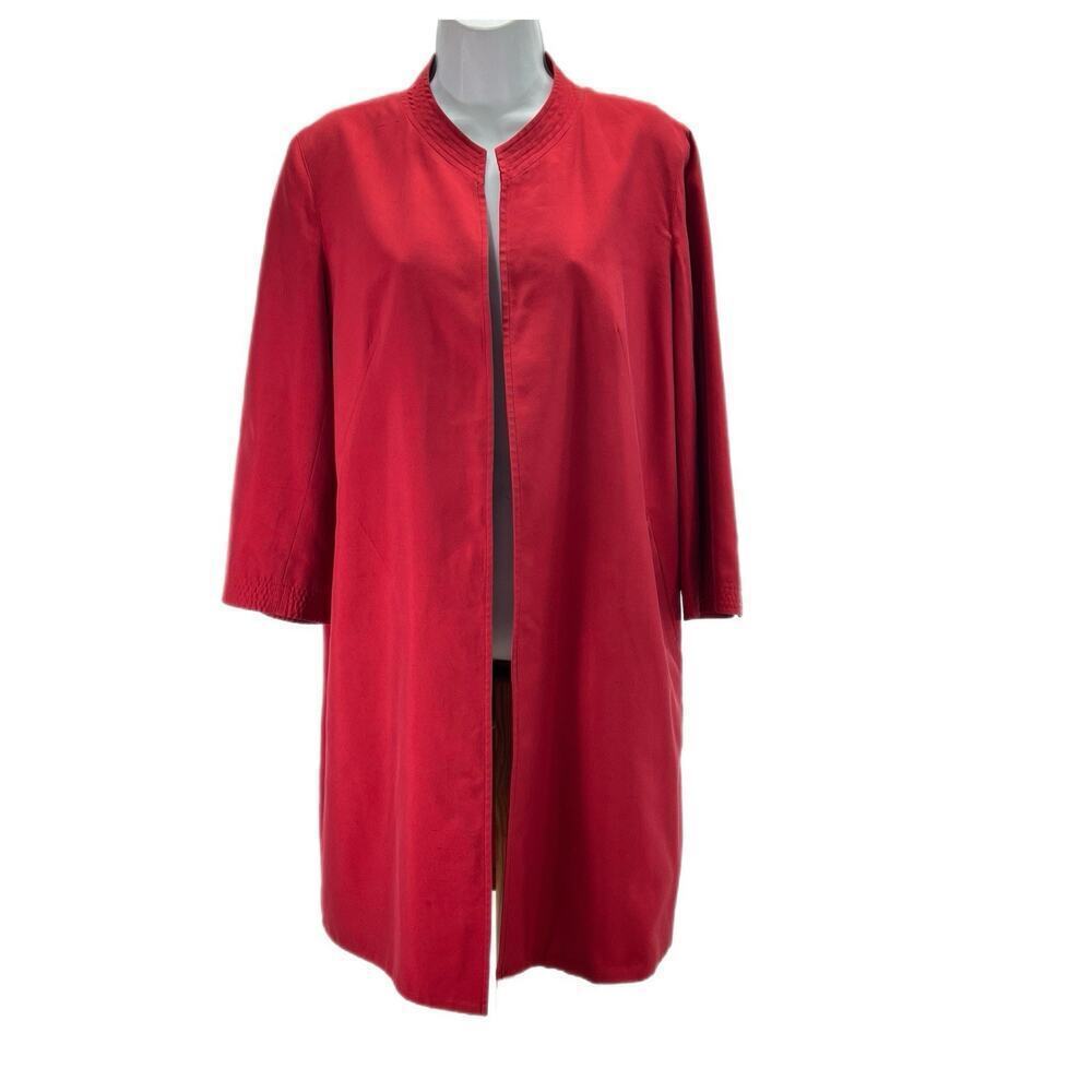MaxMara Car Coat Women 8 Red Open Silk Cotton Blend Pockets Lightweight Italy